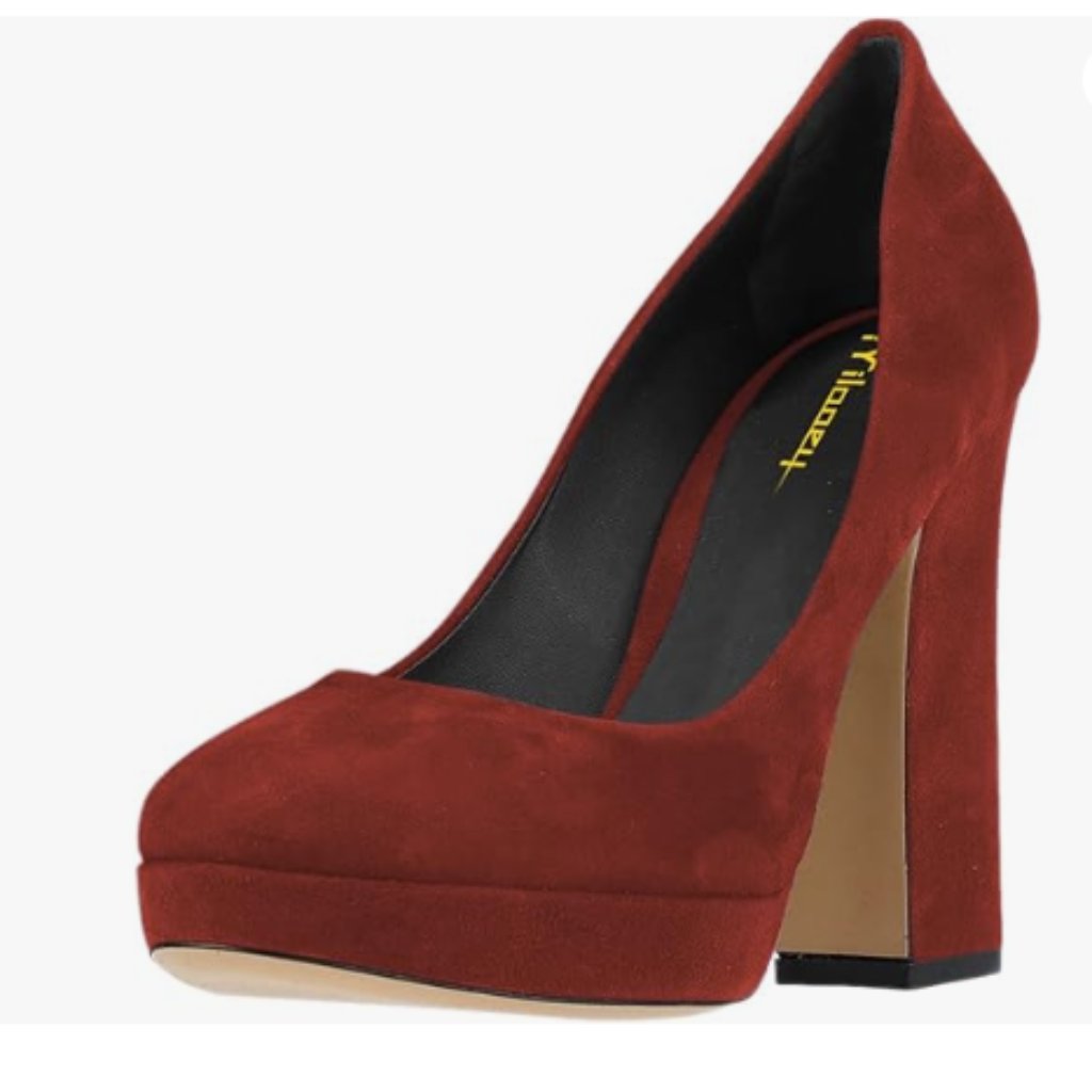 Milooey Shoes Women Graceful Round Toe Platform High Heels Cute Chunky Block Red